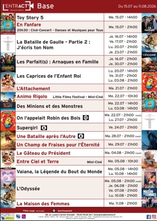 CINÈMA  À GRENADE SUR GARONNE du 3/6 au 20/6