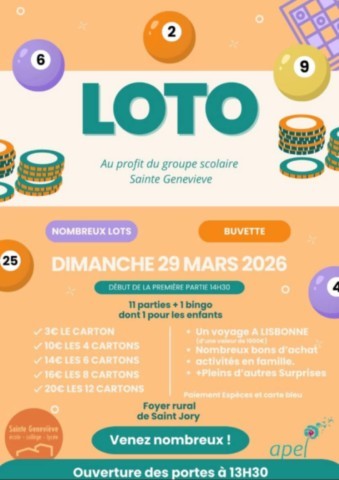 ST JORY : Loto Bac le 29/3