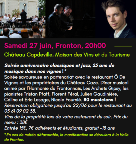 FRONTON : Concert le 26/6