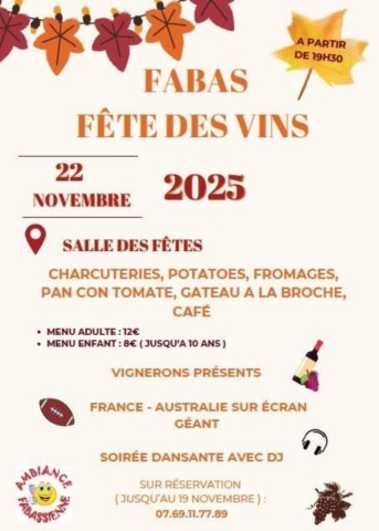 FABAS : Fête des vins le 20/11